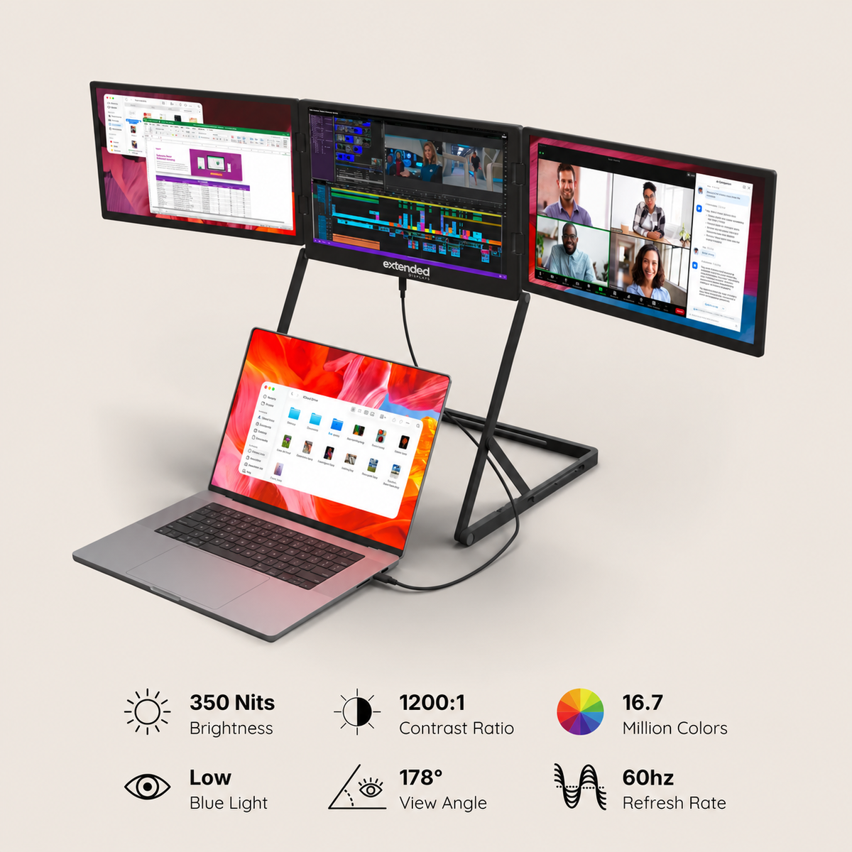 Extended Triple — Elevated Laptop Monitor